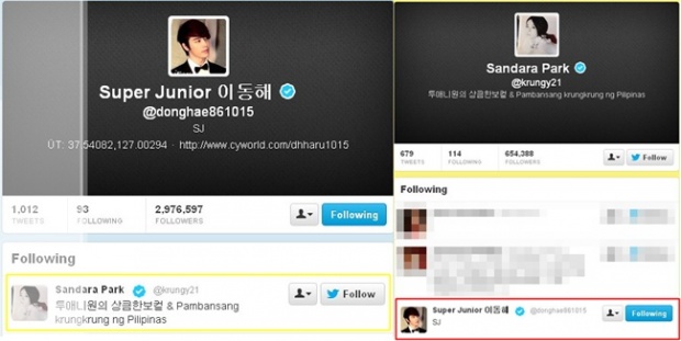 ชาวเน็ตเกาจับตาสัมพันธ์ หลัง ซานดารา 2NE1 -ทงเฮ SJ  follow ทวิตเตอร์ กันและกัน !!~?