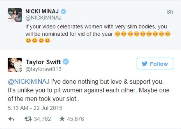 ดราม่าคนดัง! เมื่อ Nicki Minaj และ Taylor Swift ฟัดกันนัวในทวิตเตอร์