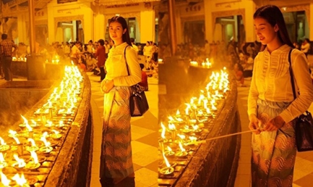 มิ้นต์ ชาลิดา ในลุคสุดงดงาม เยือนพม่าสักการะพระมหาธาตุเจดีย์ชเวดากอง!