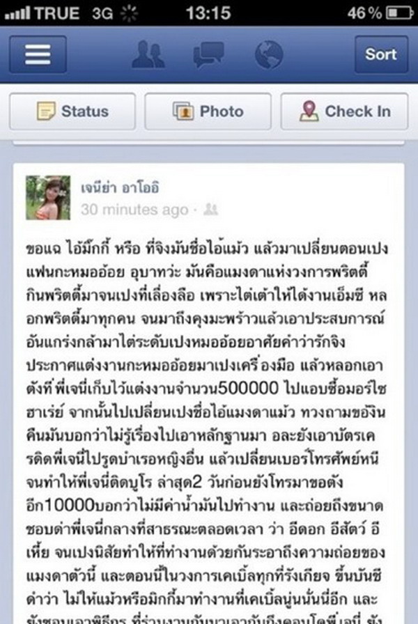 ข้อความที่อ้างว่าเป็นของหมออ้อย แฉ มิกกี้ แฟนหนุ่ม