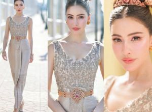 เปิดราคาชุดไทยดุสิต ศรีริต้า ปักคริสตัล วิบวับทั้งตัว