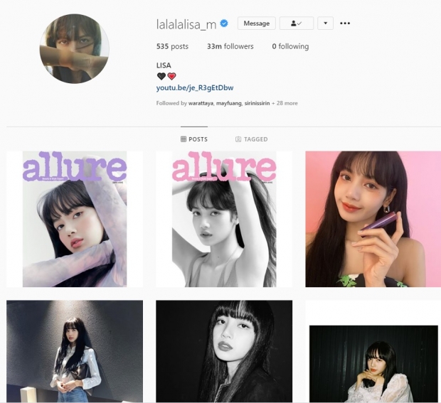 ลิซ่า ศิลปินเกาหลีคนเเรก ที่มียอดตามในไอจี สูงถึง 33 ล้านคน  