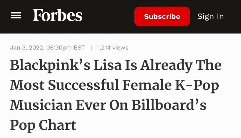Forbes ยกย่อง ลิซ่า BLACKPINK คือศิลปินKPOP ที่ประสบความสำเร็จที่สุด