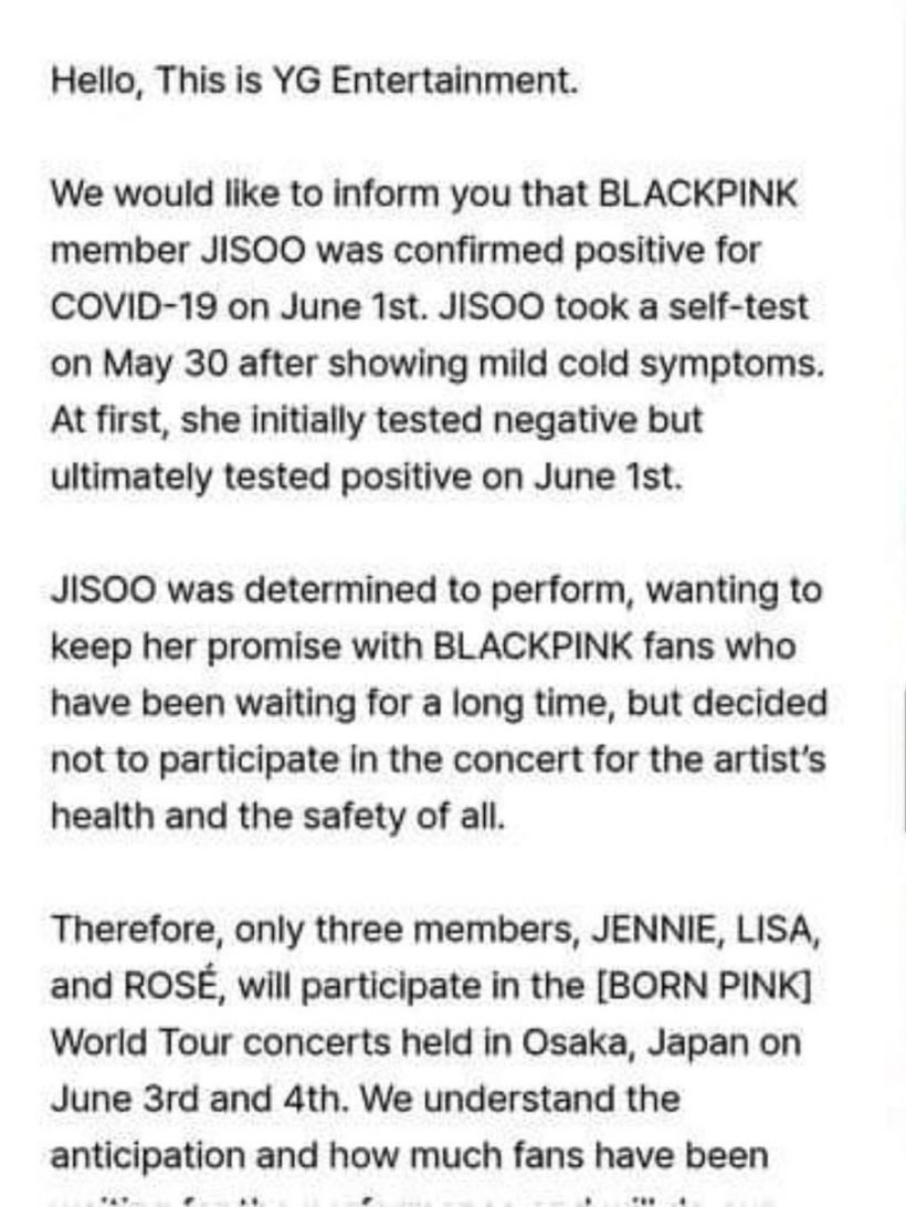 YG ประกาศ จีซู BLACKPINK ได้รับเชื้อ COVID-19