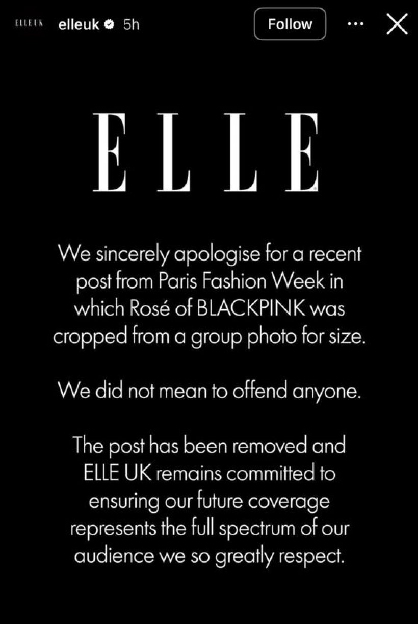 ดราม่าระอุ! ElleUK ขอโทษแล้ว! หลัง โรเซ่ BLACKPINK โดนตัดออกจากเฟรม
