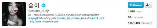 ดังสุดกู่ ยอดfallower twitter ซูจี MissA เกินล้าน!