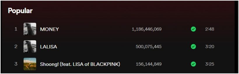 LALISA ของลิซ่ามียอดสตรีมบน Spotify มากกว่า 500 ล้านครั้ง