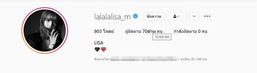 ลิซ่า BLACKPINK ยังปังต่อเนื่อง ยอดไอจีล่าสุดทะลุไปขนาดนี้แล้ว