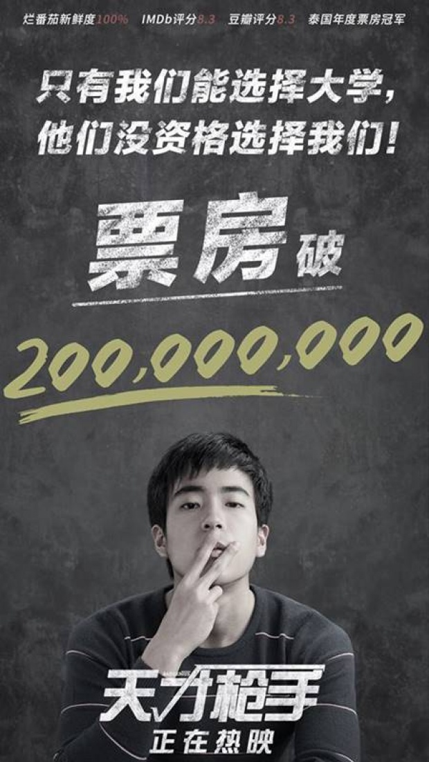 ไปกันใหญ่แล้ว!! รายได้ ฉลาดเกมโกงส์ ในจีน ทะลุ1000 ล้านเรียบร้อย!!