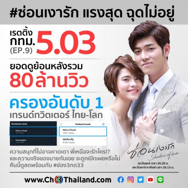 “ซ่อนเงารัก” แรงต่อเนื่อง ยอดดูย้อนหลังทะลุ 80 ล้านวิว