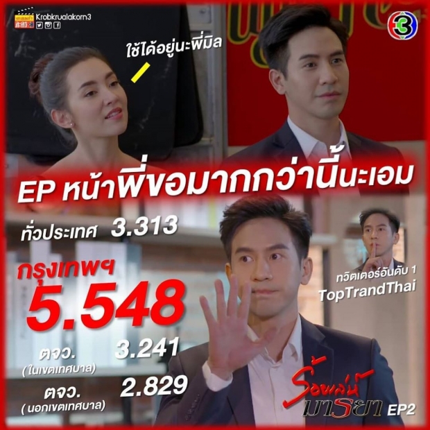 ถูกใจเเฟนๆ! เรตติ้งร้อยเล่ห์ฯ ตอนล่าสุด โป๊ป-เบลล่า พาปังอีกเเล้ว 