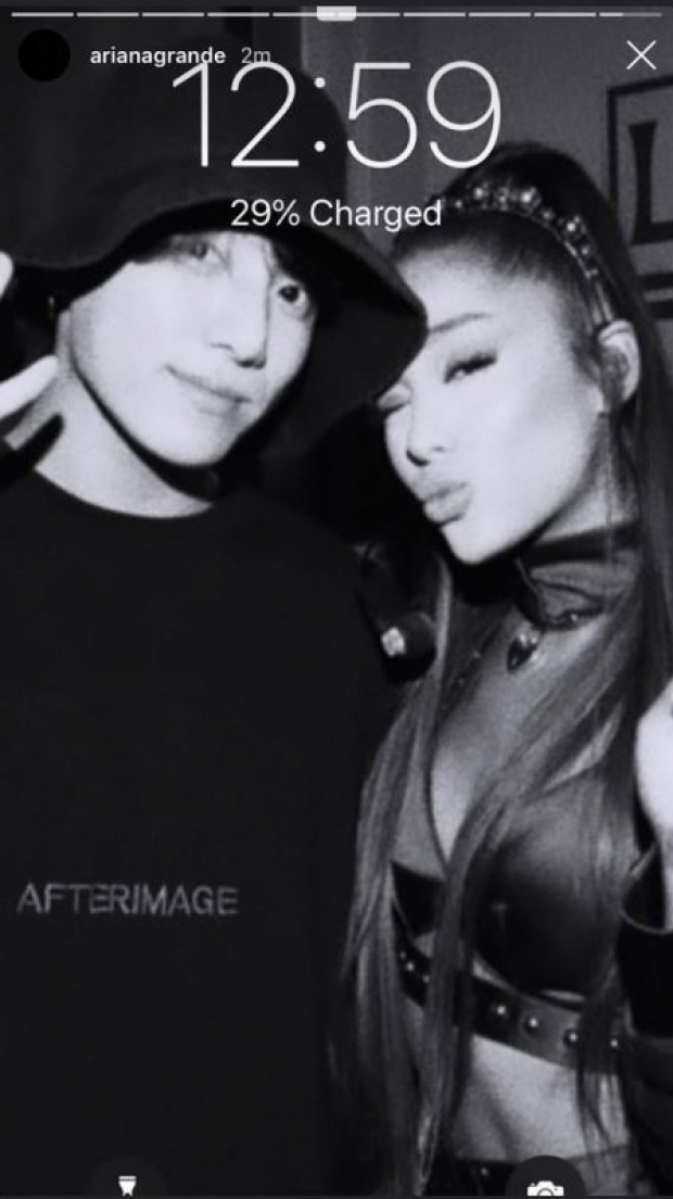 Ariana Grande โพสต์ภาพคู่ จองกุก BTS ขอบคุณที่ร่วมจอยคอนเสิร์ต