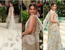 Alia Bhatt ปรากฎตัวฮือฮาใส่ชุดส่าหรีสีเยือน Met Gala 2024