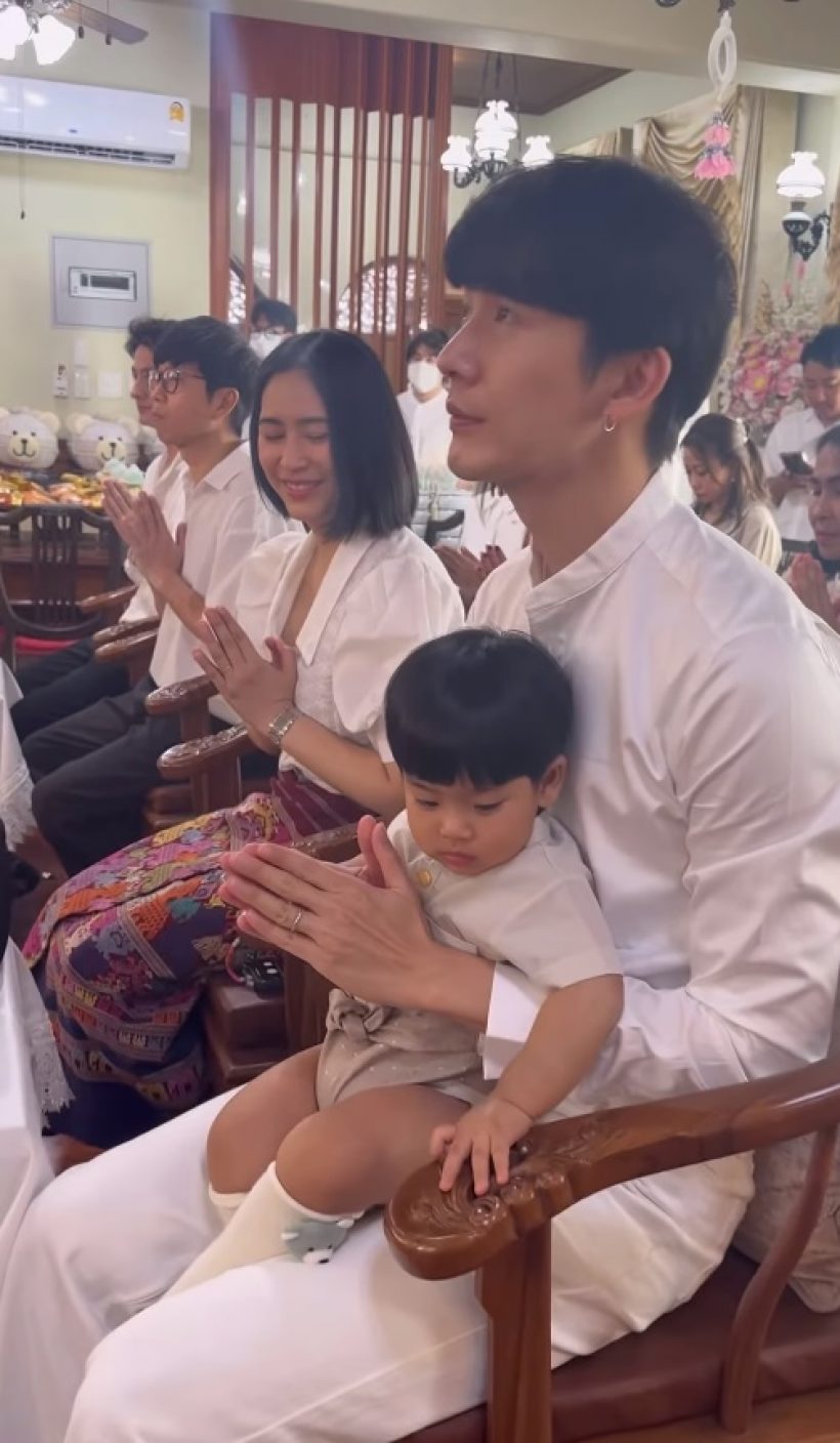 พุฒ-จุ๋ย พาลูกชายทำบุญวันเกิดครบ1ขวบ น้องพีร์เจใส่ชุดราชประแตน่ารักมาก