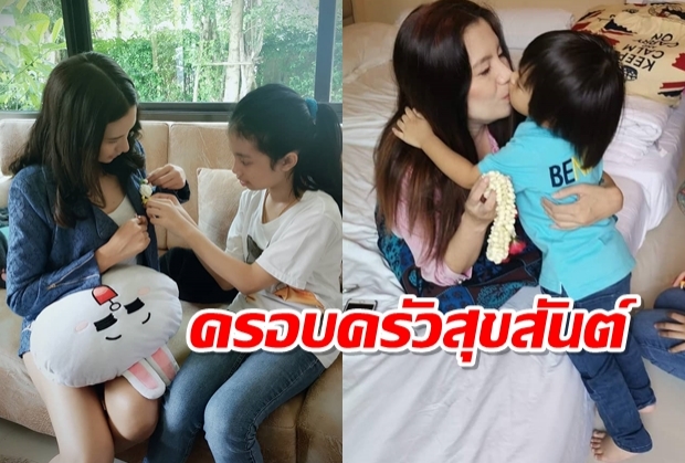 ครอบครัวสุขสันต์ แซนวิช โพสต์ภาพลูกๆ เอาพวงมาลัยกราบกานต์ในวันแม่