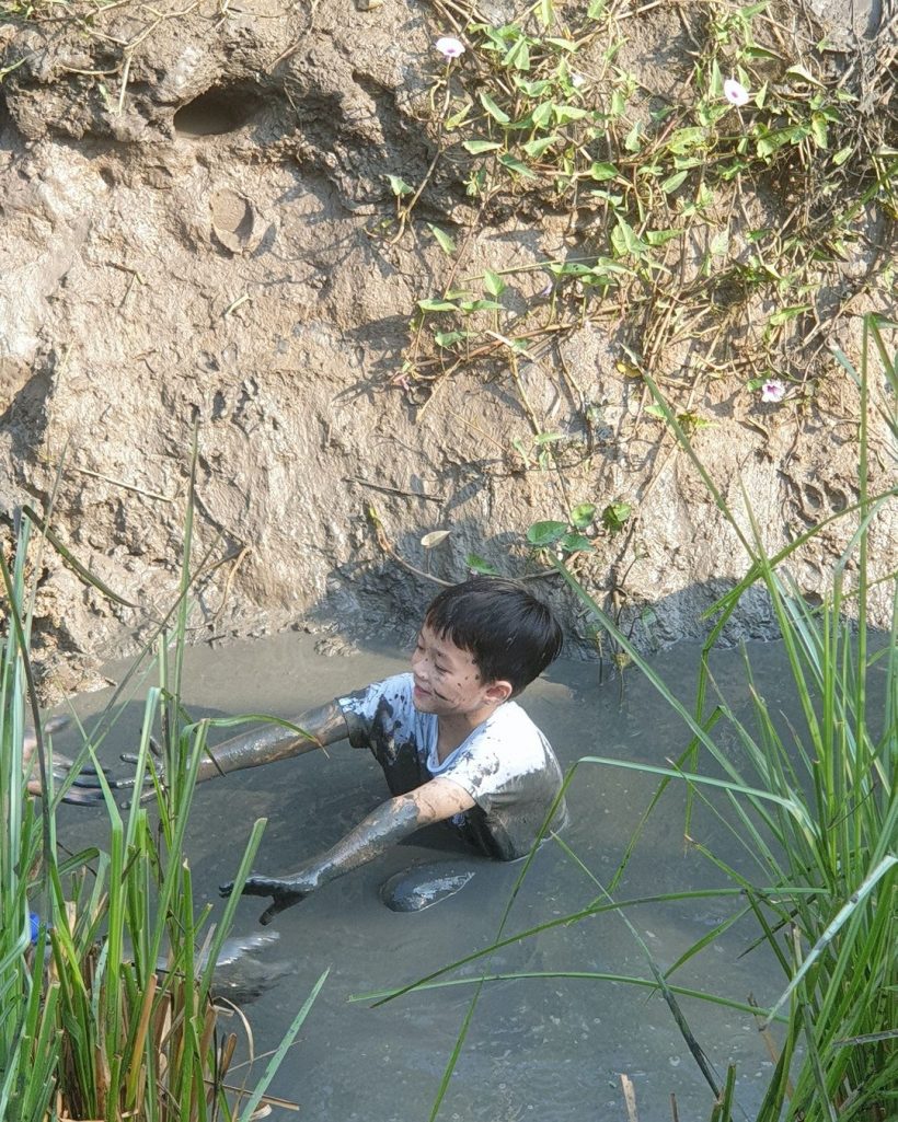  เปิดภาพลูกชายซุปตาร์ดัง ลุยโคลนจับปลาตามวิถีชาวไร่ติดดินสุดๆ