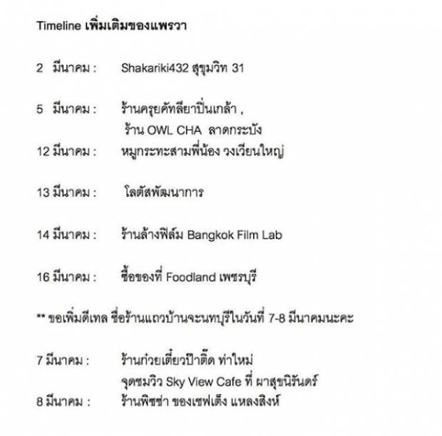 อัปเดต! ไทม์ไลน์ย้อนหลัง 14 วัน ‘แพรวา’ หลังติดเชื้อโควิด19