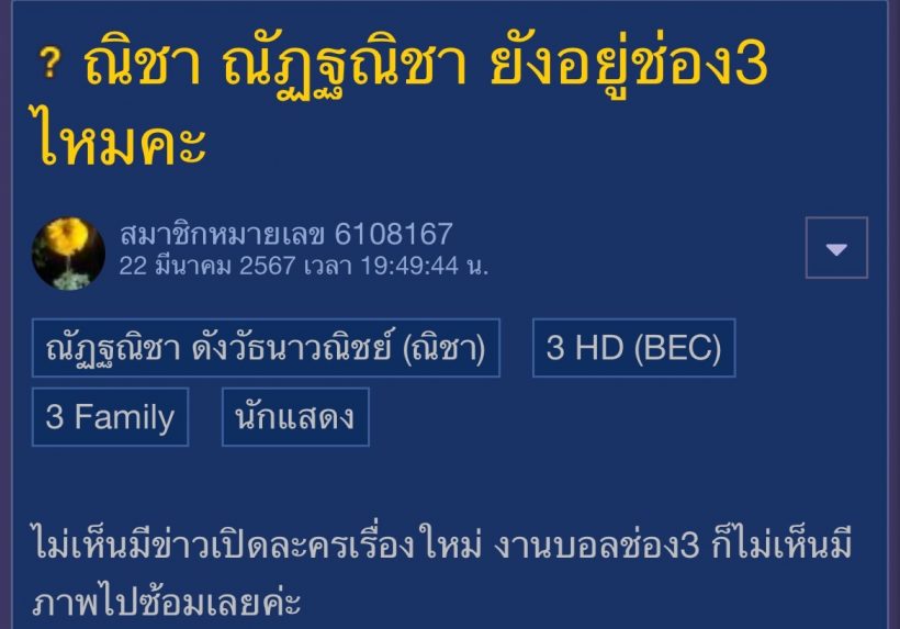 เงียบหายไปเลย เเฟนๆถามหานางเอกคนนี้ ยังอยู่ช่อง3ไหม?