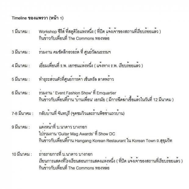 เปิดไทม์ไลน์ย้อนหลัง14วัน เเพรวา ก่อนติดเชื้อโควิด19 ไปไหนมาบ้าง