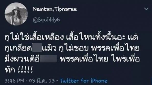 น้ำตาลงานเข้า เจอขุดอดีตทวิตเรื่องการเมือง ขออภัยทำไปเพราะยังเด็ก