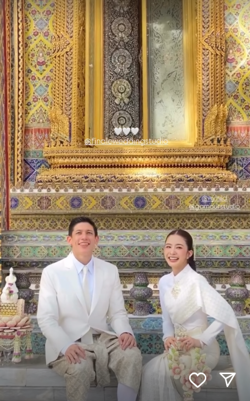 มายด์-พาย คู่รักหมื่นล้าน ควงเเขนเข้าพิธีมงคลเเล้ว