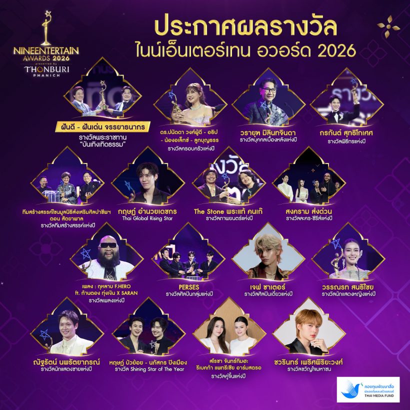 สรุปผลรางวัล NINEENTERTAIN AWARDS 2026