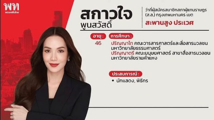  ลุยการเมือง! อ๋อม สกาวใจ เปิดตัวว่าที่ผู้สมัคร ส.ส. พรรคดัง