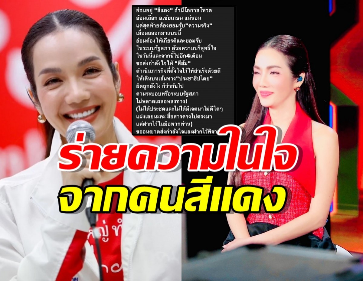 อ๋อม สกาวใจ ร่ายความในใจจากคนสีแดง จำใจยอมรับอนุทิน นั่งนายกฯ