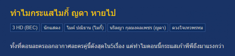 ชาวเน็ตตั้งคำถาม คู่จิ้นดังช่อง 3 กระเเสหายไปไหน