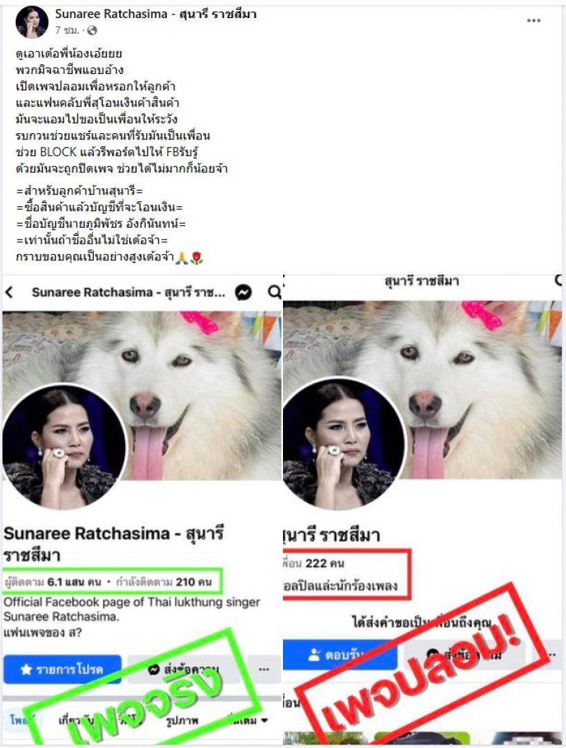 นักร้องดัง เตือนภัยเพจปลอม วอนช่วยรีพอร์ต